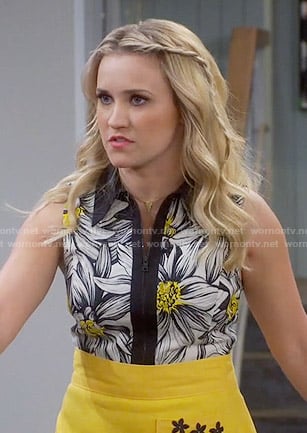 Gabi's black and yellow floral zip-front dress on Young and Hungry