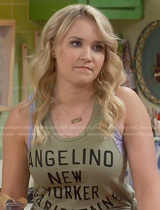 Gabi's olive green Angelino New Yorker Parisienne tank top on Young and Hungry