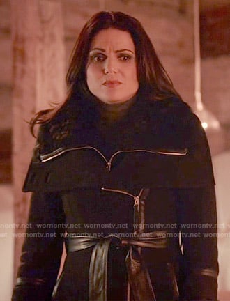 Regina's black leather trimmed coat on Once Upon a Time