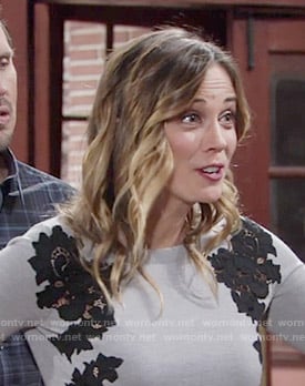 Sage’s grey sweater with black lace on The Young and the Restless