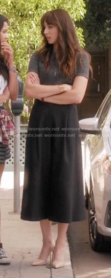 Spencer's culottes and grey short sleeved top on Pretty Little Liars