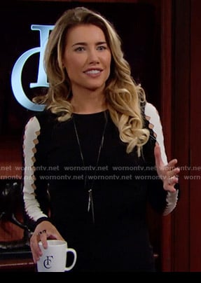 Steffy’s black and white dress with sleeve cutouts on The Bold and the Beautiful