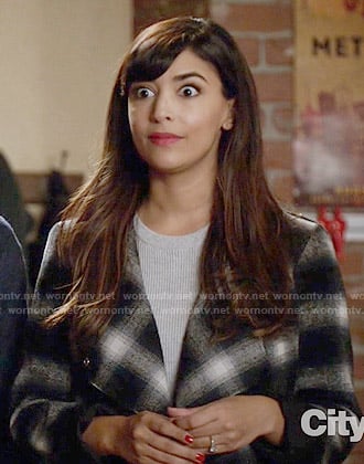 Cece's black and white checked jacket on New Girl