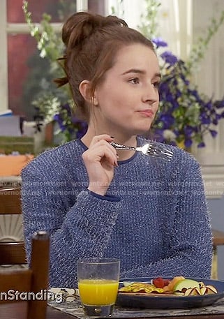 Eve's blue fluffy sweater on Last Man Standing