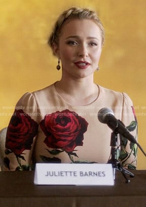 Juliette's beige rose print dress on Nashville