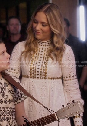 Maddie's white long sleeved eyelet dress on Nashville