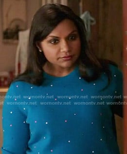 Mindy’s blue dotted sweater on The Mindy Project