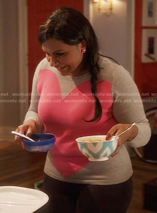 Mindy's grey and pink heart sweater on The Mindy Project