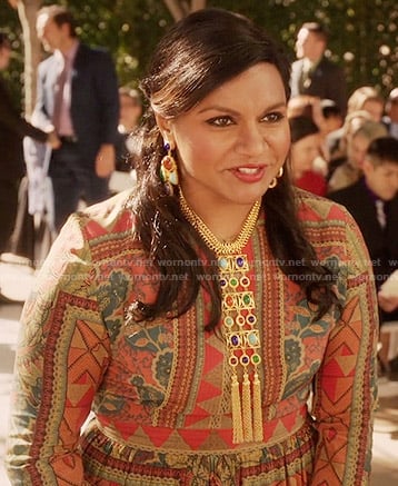 Mindy's printed maxi dress on The Mindy Project