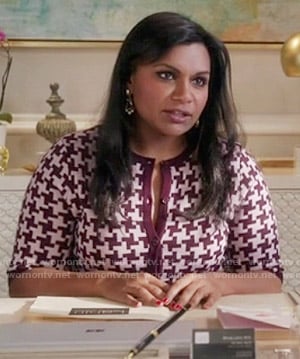 Mindy’s purple houndstooth print cardigan on The Mindy Project