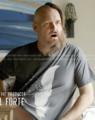 Tandy's feather graphic tee on Last Man on Earth