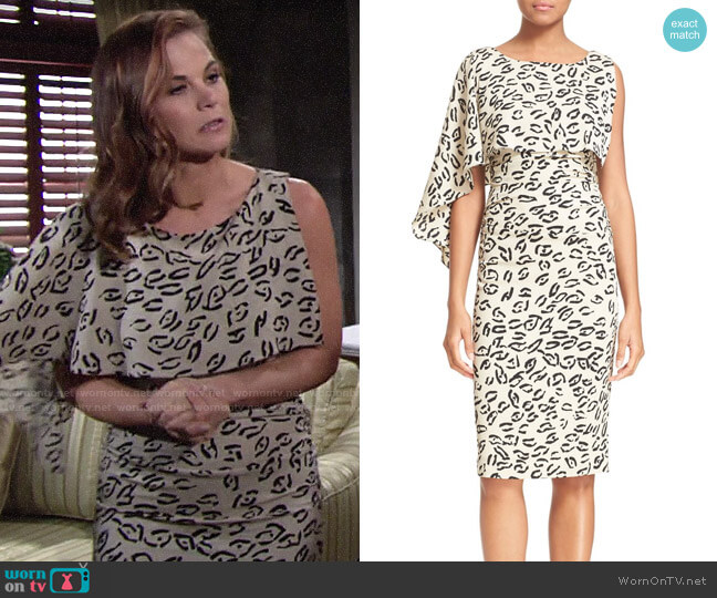Tracy Reese Asymmetrical Print Stretch Silk Dress worn by Phyllis Newman (Gina Tognoni) on The Young & the Restless