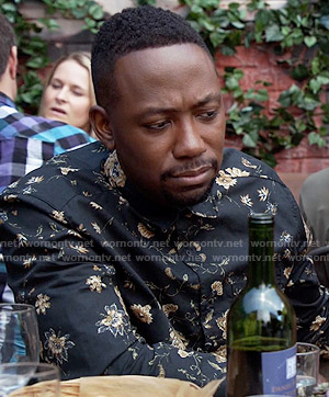 Winston's black floral button down shirt on New Girl
