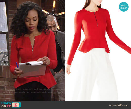 Bcbgmaxazria Jaynie Peplum Top worn by Hilary Curtis (Mishael Morgan) on The Young and the Restless