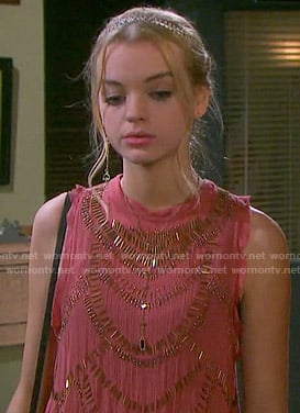 Claire’s coral beaded top on Days of our Lives