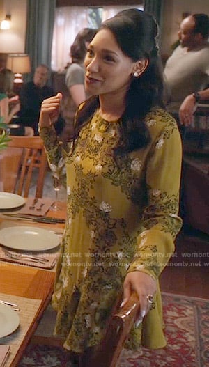 Iris's yellow floral long sleeved dress on The Flash