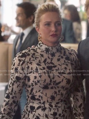 Juliette’s black and white beaded floral dress on Nashville