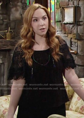 Mariah’s black fringed sleeve top on The Young and the Restless