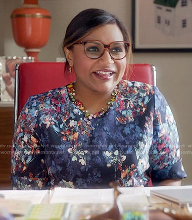 Mindy’s blue floral dress on The Mindy Project