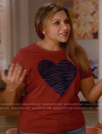 Mindy's red heart print t-shirt on The Mindy Project
