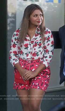 Mindy’s rose print shirt and shorts on The Mindy Project