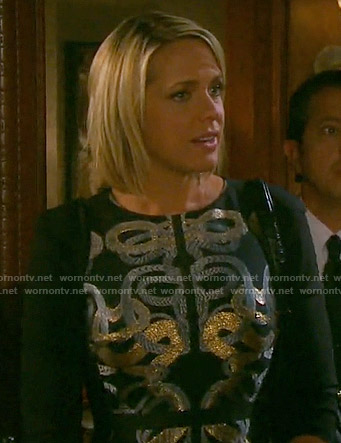 Nicole’s gold and silver snake print dress on Days of our Lives