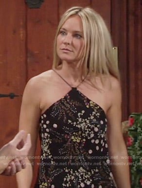 Sharon’s black floral halter top on The Young and the Restless