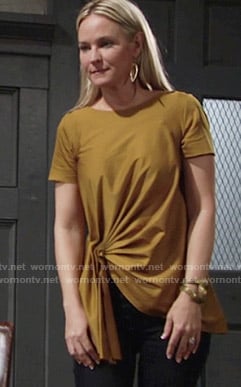 Sharon's mustard yellow gathered side top on The Young and the Restless