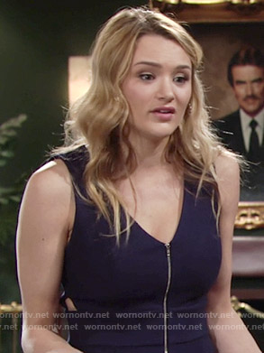 Summer’s navy blue zip front dress on The Young and the Restless