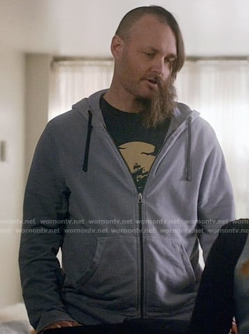 Tandy’s ship graphic tee and blue hoodie on Last Man on Earth