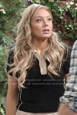 Abby’s black knit polo top on The Young and the Restless