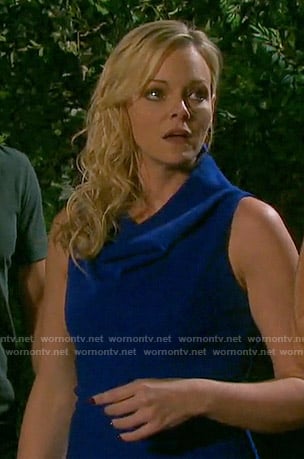 Belle’s blue cowl neck dress on Days of our Lives