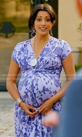 Divya's purple floral maternity dress on Royal Pains
