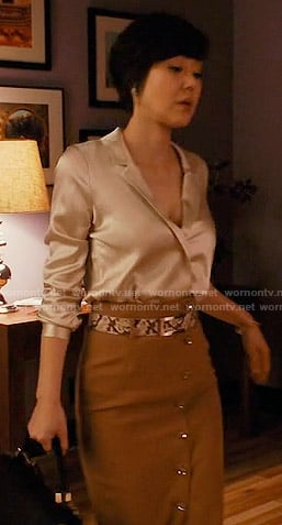 Karen's' tan button front pencil skirt on Mistresses