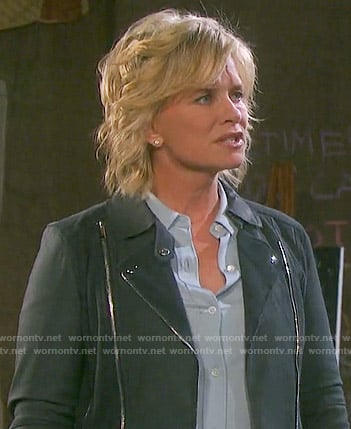 Kayla's grey suede moto jacket on Days of our Lives