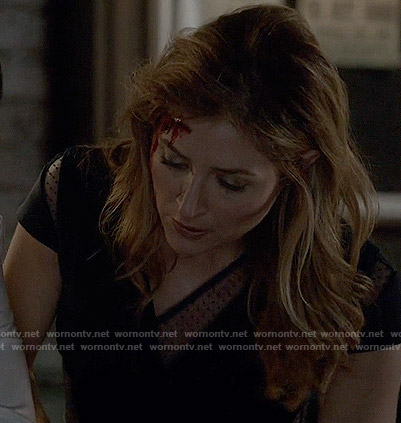 Maura’s black dotted mesh inset dress on Rizzoli and Isles