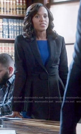 Olivia's blue dress and black peplum jacket on Scandal