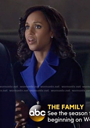 Olivia's black coat with blue lapel on Scandal