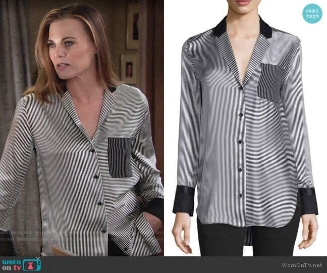 Rag & Bone Farah Striped Silk Blouse worn by Phyllis Newman (Gina Tognoni) on The Young and the Restless