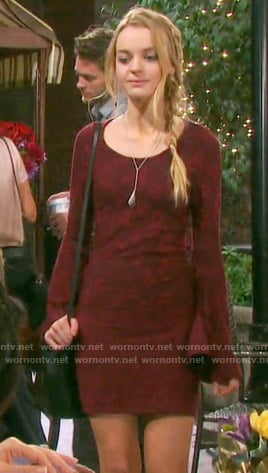 Claire’s burgundy bell sleeve dress on Days of our Lives