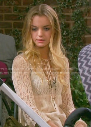 Claire’s cream pointelle knit top on Days of our Lives