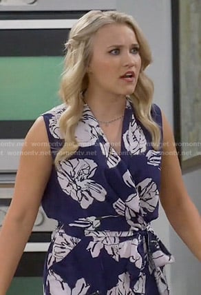 Gabi's navy and white floral romper on Young and Hungry