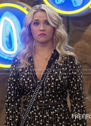 Gabi’s black floral and stripe print long sleeve dress on Young and Hungry