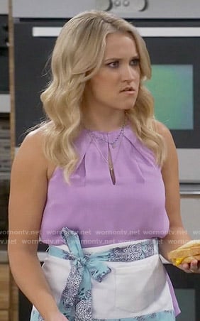 Gabi’s lavender pleated front keyhole top on Young and Hungry