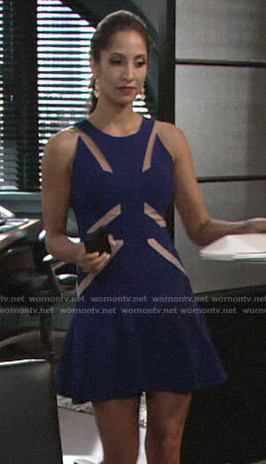 Lily’s blue mesh inset dress on The Young and the Restless