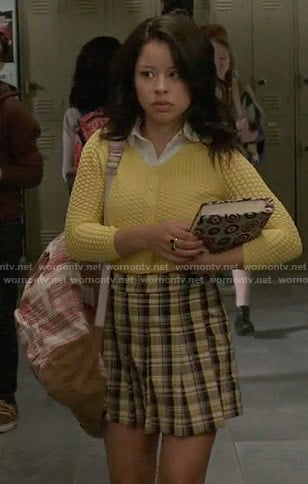 Mariana's yellow cardigan and plaid skirt on The Fosters