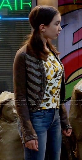 Riley’s lemon print top and embroidered jacket on Girl Meets World