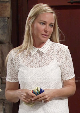 Sharon’s white lace top with studded collar on The Young and the Restless
