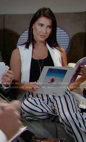 Steffy’s striped trousers and white vest on The Bold and the Beautiful