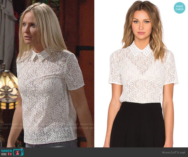 The Kooples Lace Short Sleeve Polo Top worn by Sharon Newman (Sharon Case) on The Young and the Restless